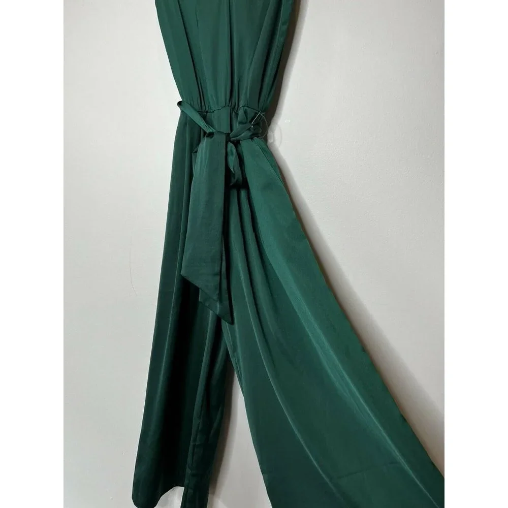 NWT H&M Wide Leg Crop Jumpsuit Emerald Green Belt Zip Up Size US 0 EU32 - Picture 4 of 12